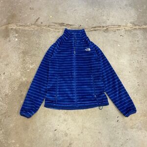 The North Face Fleece Jacket Womens Medium Blue Striped Full Zip Fuzzy